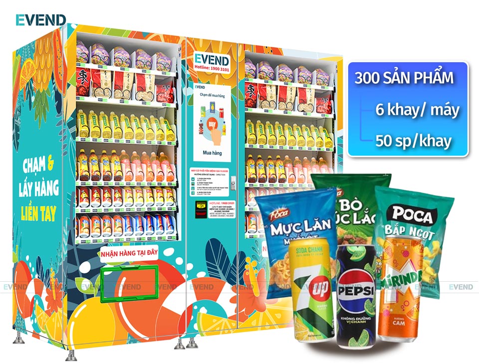 Máy bán hàng tự động chứa khoảng 300 sản phẩm trên máy