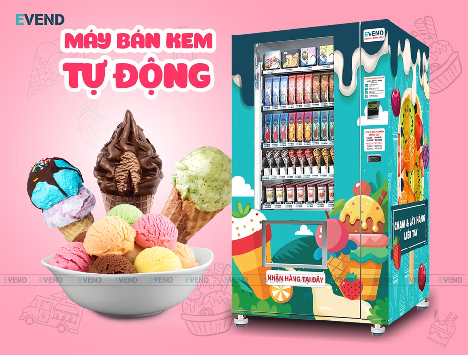 Máy bán kem tự động sử dụng lò xo