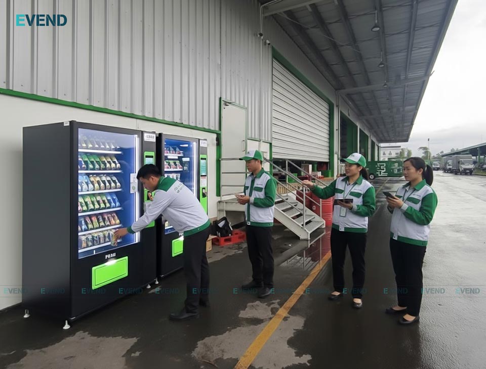Máy bán hàng tự động phục vụ nhu cầu ăn uống của công nhân