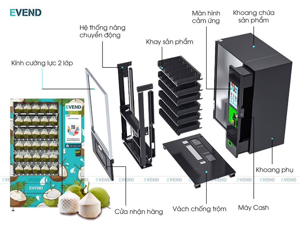 Kích thước máy bán dừa tự động