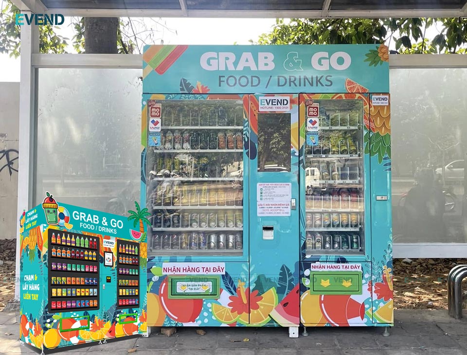 Poster quảng cáo trên nóc máy bán hàng tự động Evend